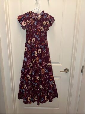 Floral Smocked Midi Dress in Burgundy